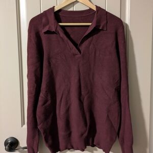 Women's Burgundy johnny Collar Preppy Sweater